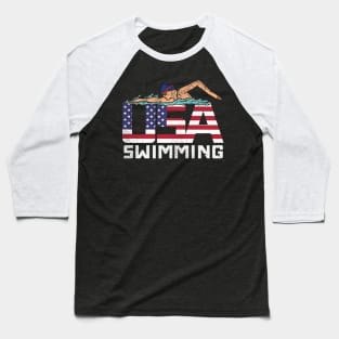 American Swimming Flag Swimmer Baseball T-Shirt